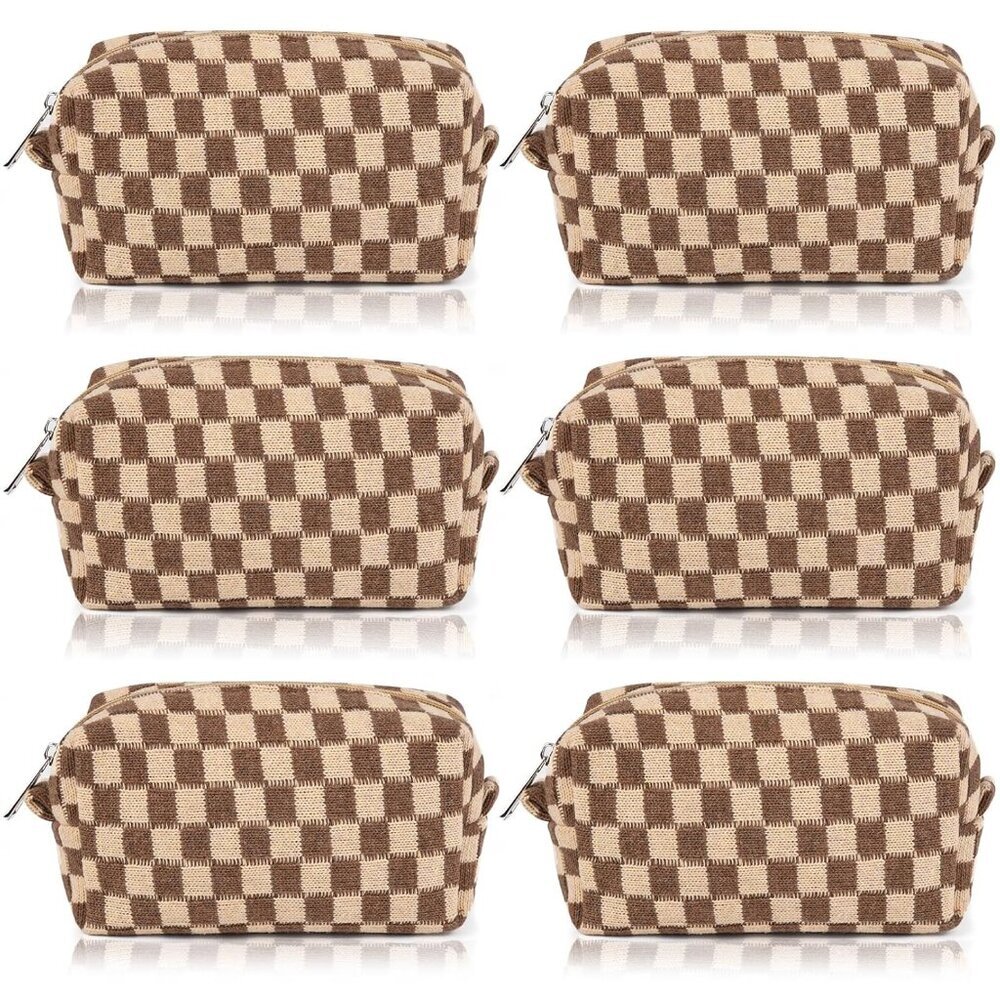 Checkered Makeup Bag Preppy Cosmetic Bag Bulk Makeup Pouch Personalize Travel To